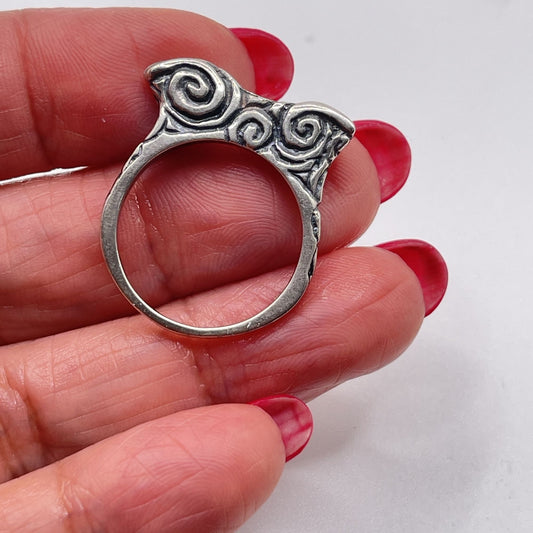 Dian Malouf Sterling Silver Swirl Design Statement Ring Original Pouch 9