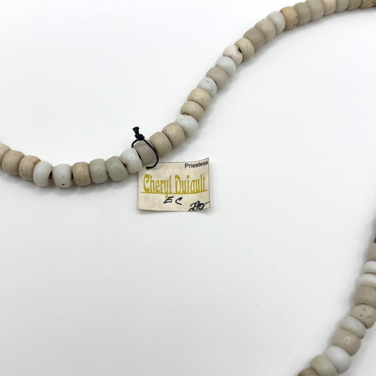 Cheryl Dufault Vintage Glass Beaded Necklace With Hand-Torn Leather Accent
