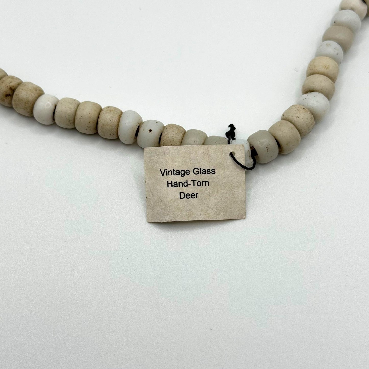 Cheryl Dufault Vintage Glass Beaded Necklace With Hand-Torn Leather Accent
