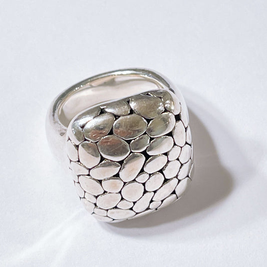 Retro Sterling Silver 925 Snakeskin Cobblestone Statement Rectangle Dome Ring Size 9