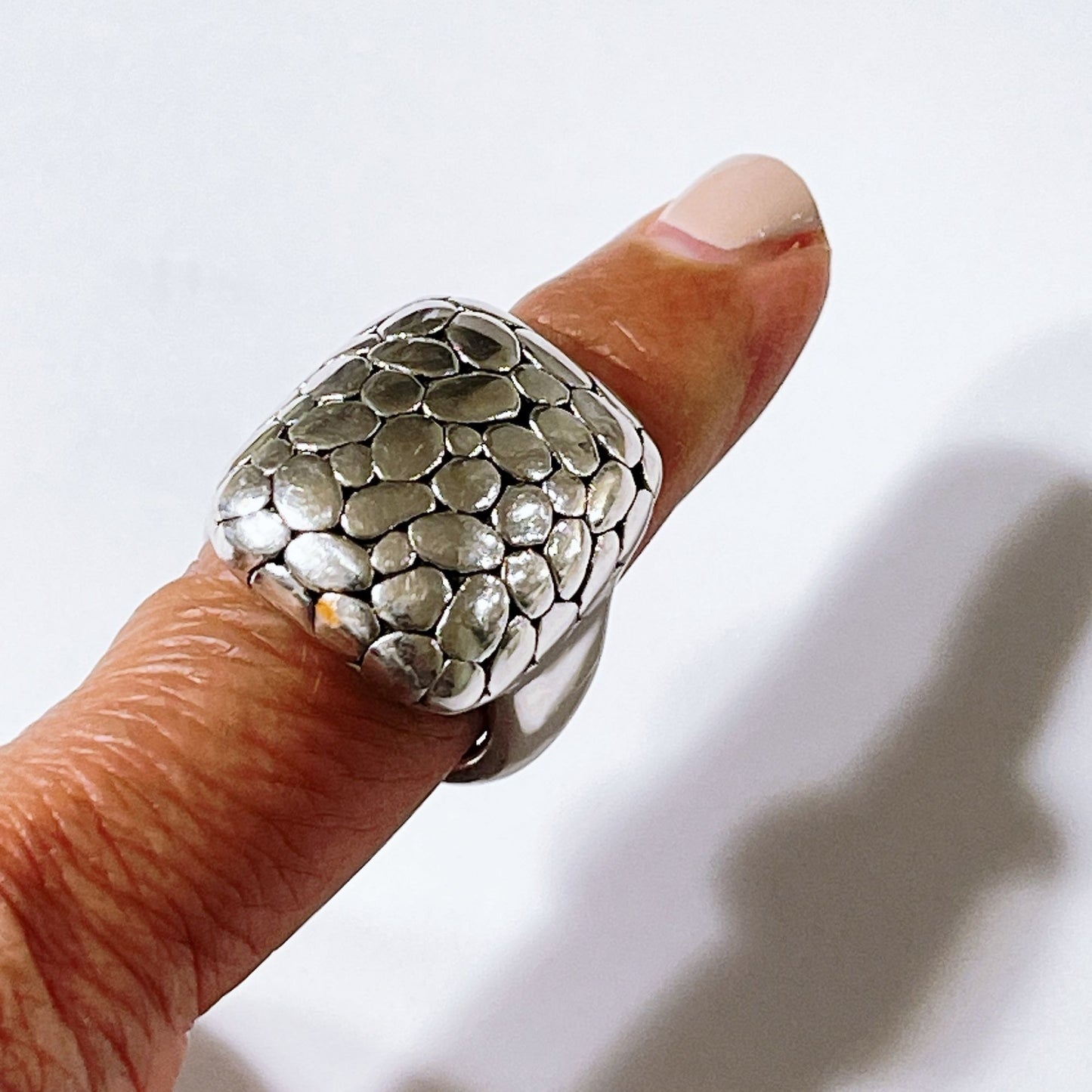 Retro Sterling Silver 925 Snakeskin Cobblestone Statement Rectangle Dome Ring Size 9