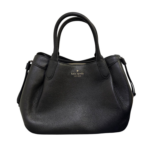 Kate Spade Black Pebbled Leather Satchel Bag With Adjustable Crossbody Strap