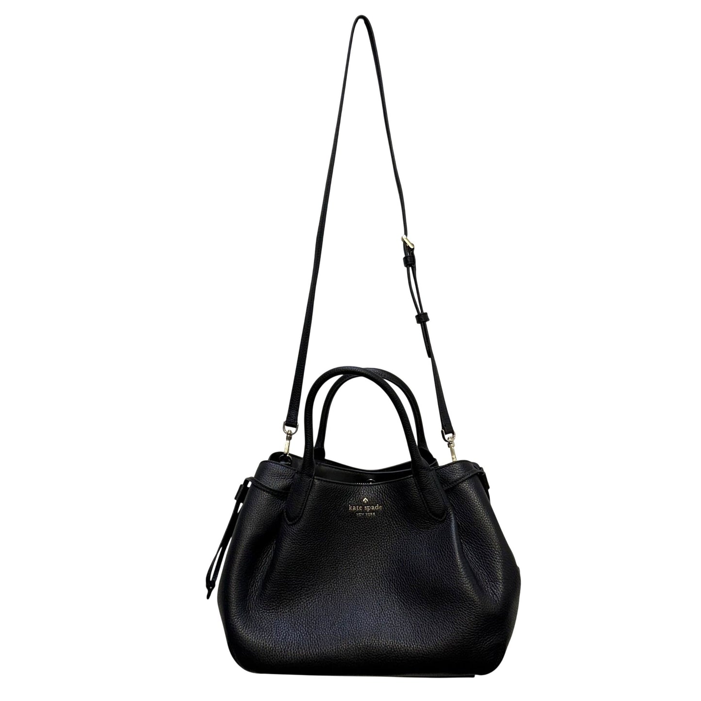 Kate Spade Black Pebbled Leather Satchel Bag With Adjustable Crossbody Strap