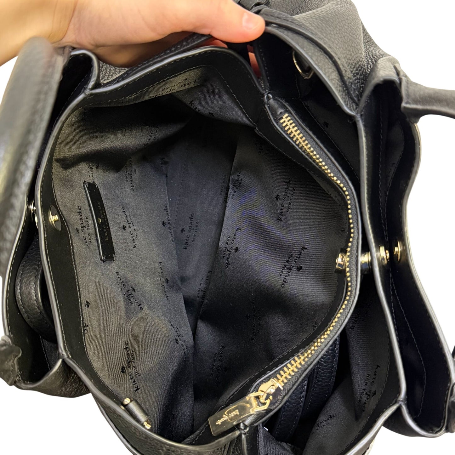 Kate Spade Black Pebbled Leather Satchel Bag With Adjustable Crossbody Strap