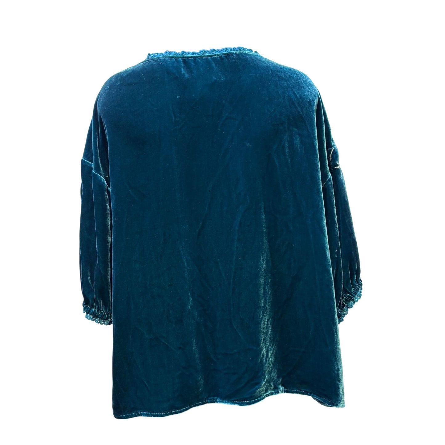 NWT Sundance Velvet Embroidered Green Top PXL Blouse 3/4 Sleeves