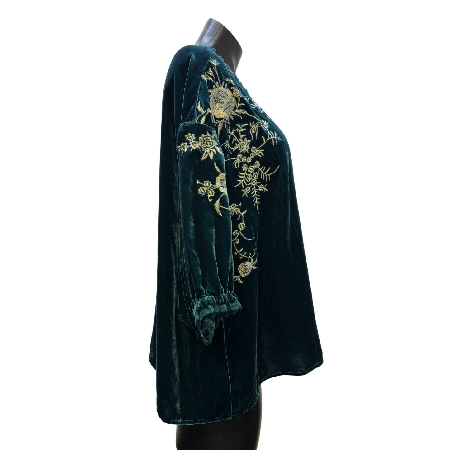 NWT Sundance Velvet Embroidered Green Top PXL Blouse 3/4 Sleeves