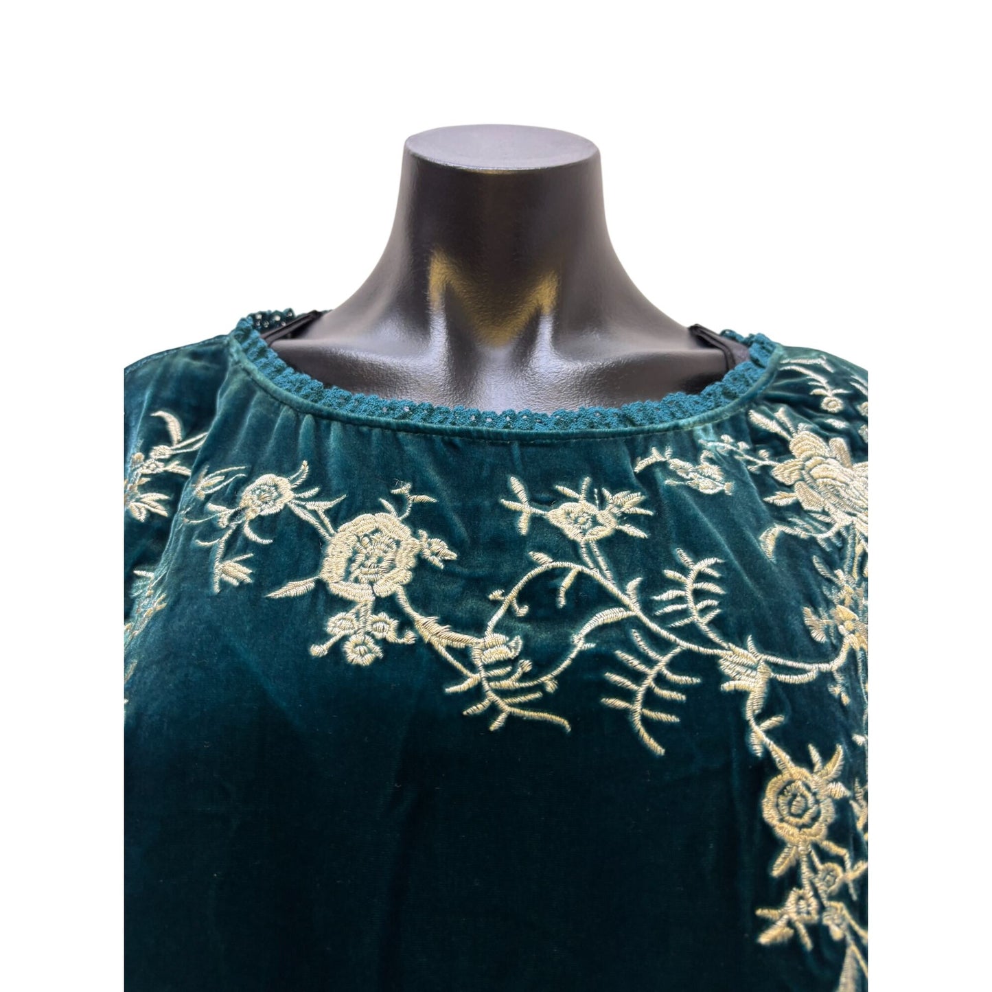 NWT Sundance Velvet Embroidered Green Top PXL Blouse 3/4 Sleeves