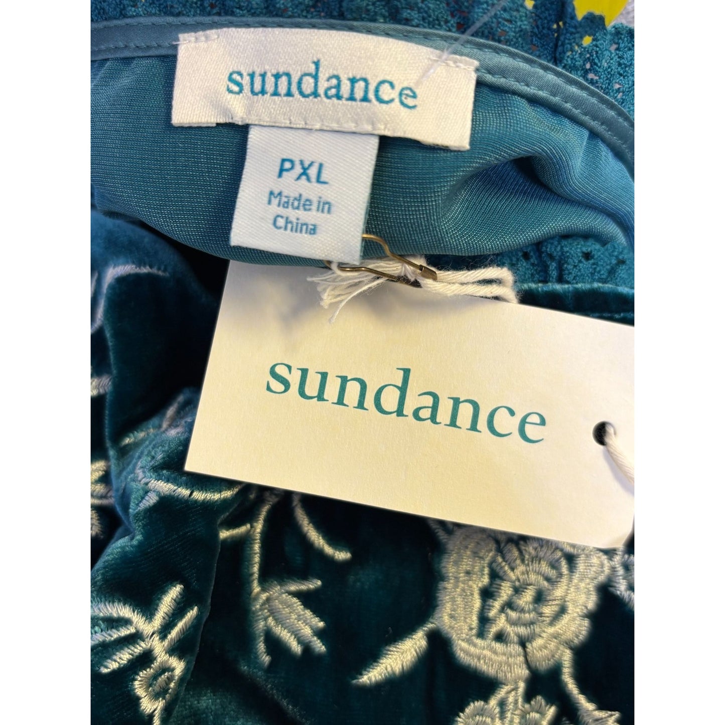 NWT Sundance Velvet Embroidered Green Top PXL Blouse 3/4 Sleeves