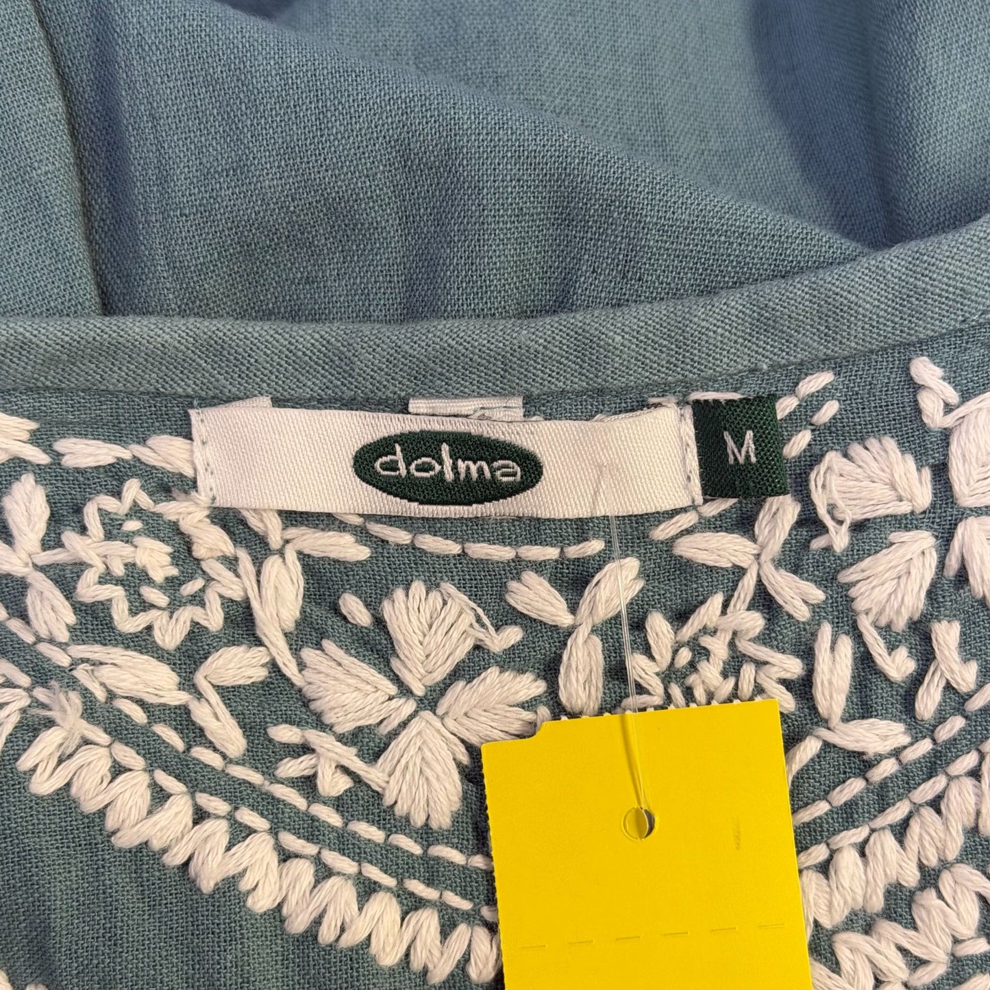 Dolma Embroidered Teal Cotton Dress With White Floral Design M