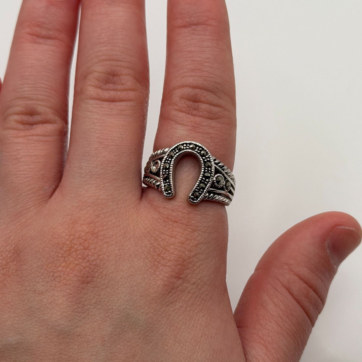 R.S. Covenant Marcasite Horseshoe Silver Ring Size 7.5