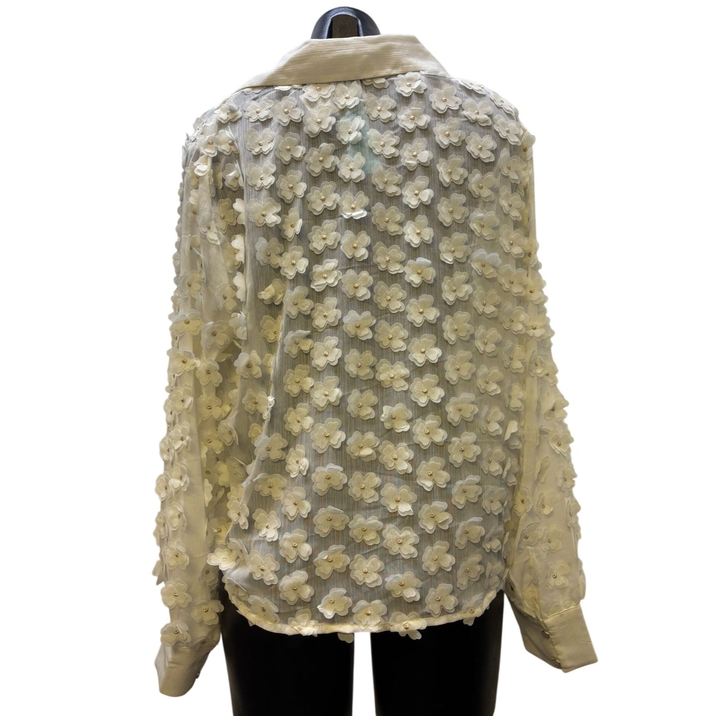NWT Adrianna Papell Ivory Floral 3D Button-Up Blouse L