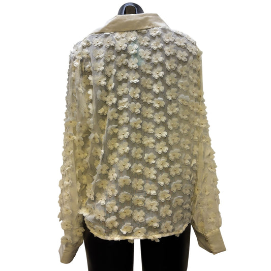 NWT Adrianna Papell Ivory Floral 3D Button-Up Blouse L