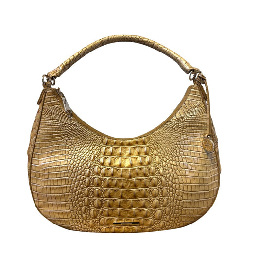 Brahmin Croc-Embossed Leather Hobo Bag Camel Gold Tone M