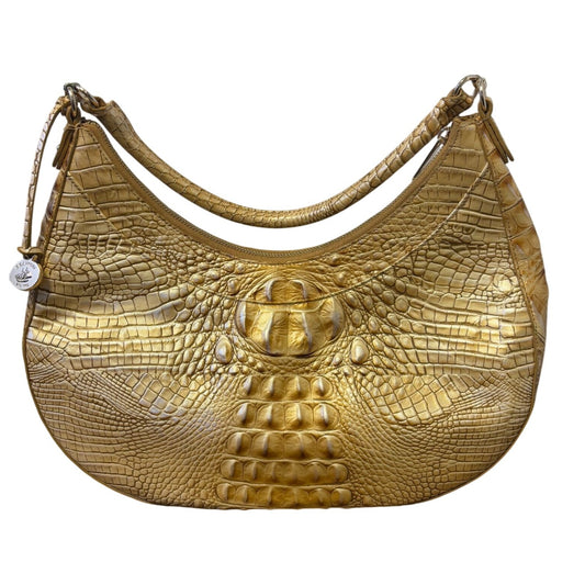 Brahmin Croc-Embossed Leather Hobo Bag Camel Gold Tone M
