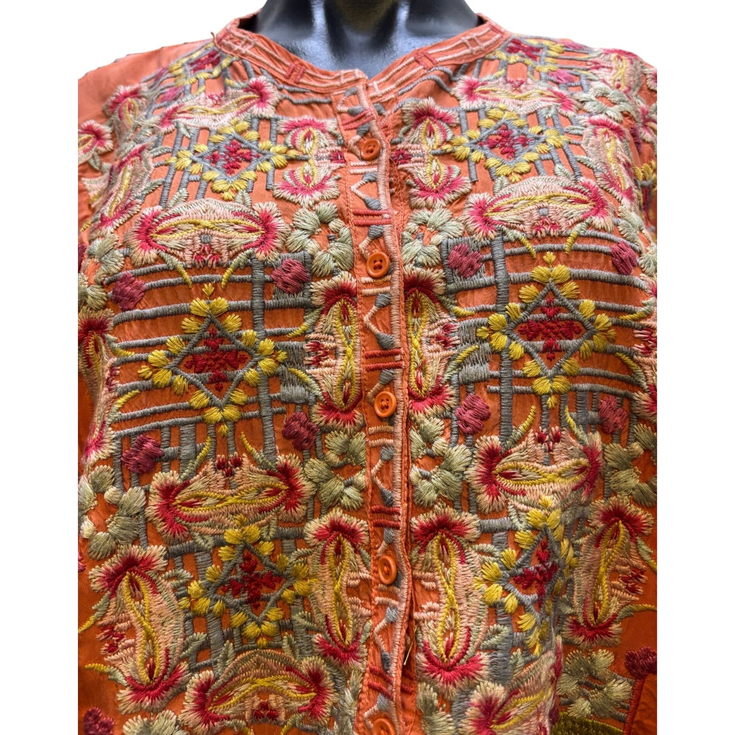 Biya Johnny Was Embroidered Tunic Blouse Peach Multi XL
