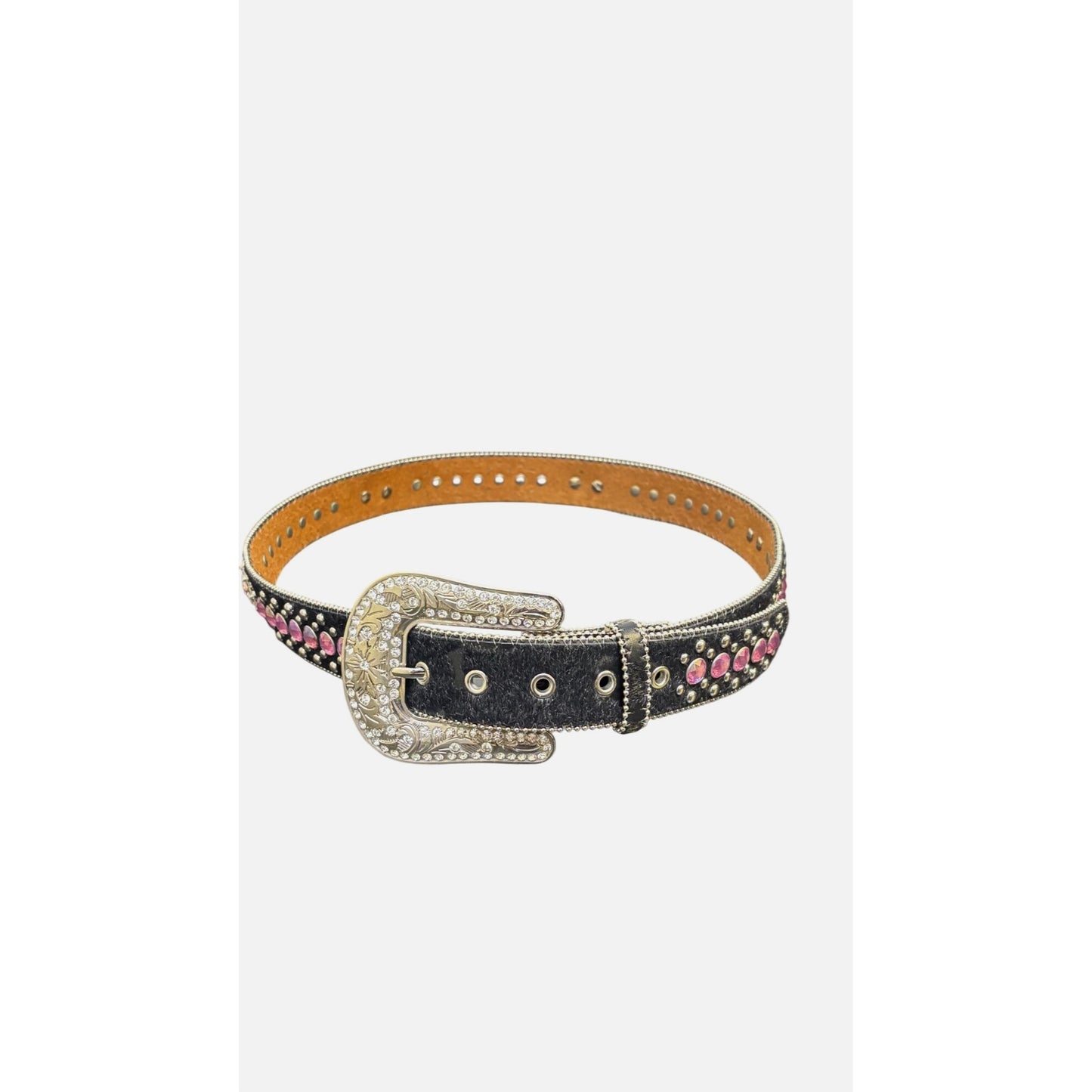 Blazin Roxx Rhinestone Black Belt With Pink Western Buckle Leather Material Size L