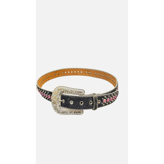 Blazin Roxx Rhinestone Black Belt With Pink Western Buckle Leather Material Size L