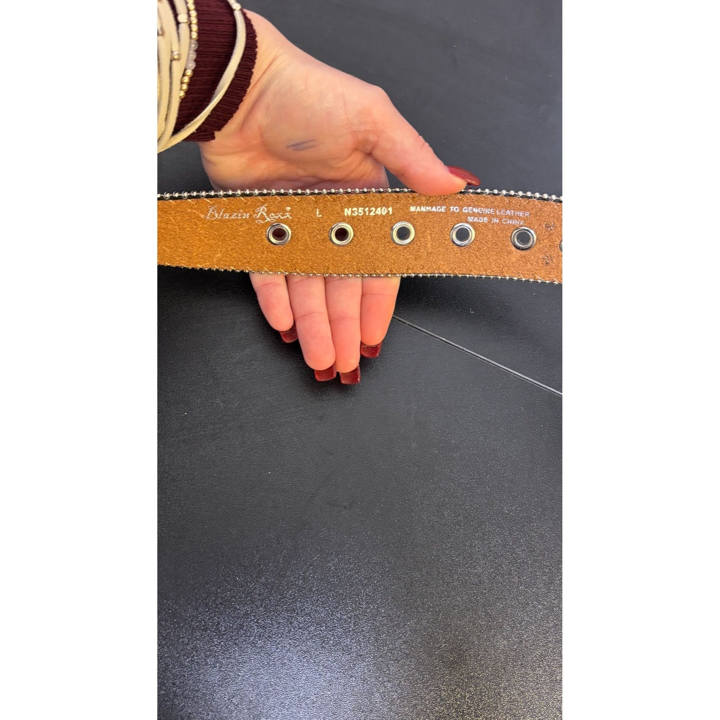 Blazin Roxx Rhinestone Black Belt With Pink Western Buckle Leather Material Size L