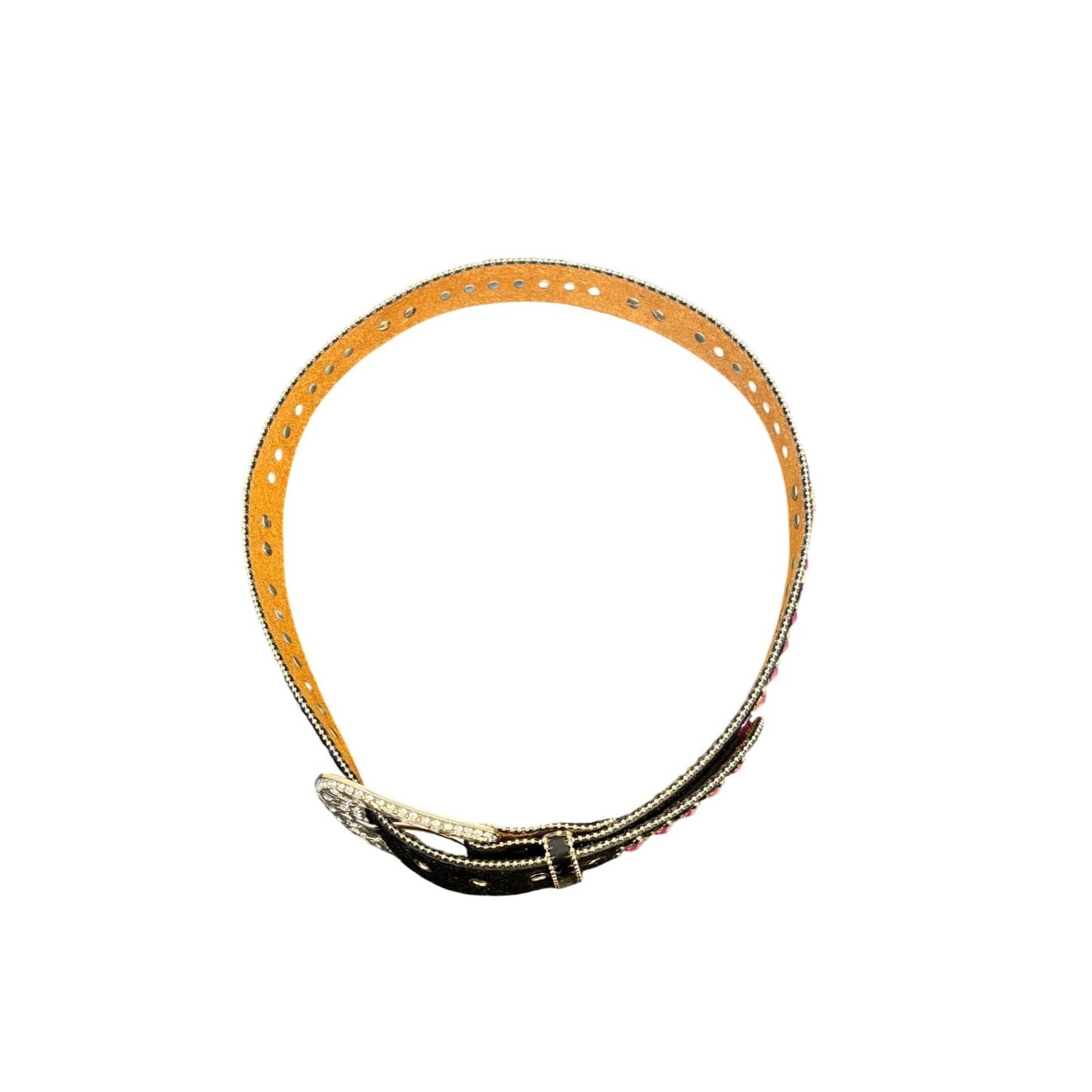 Blazin Roxx Rhinestone Black Belt With Pink Western Buckle Leather Material Size L