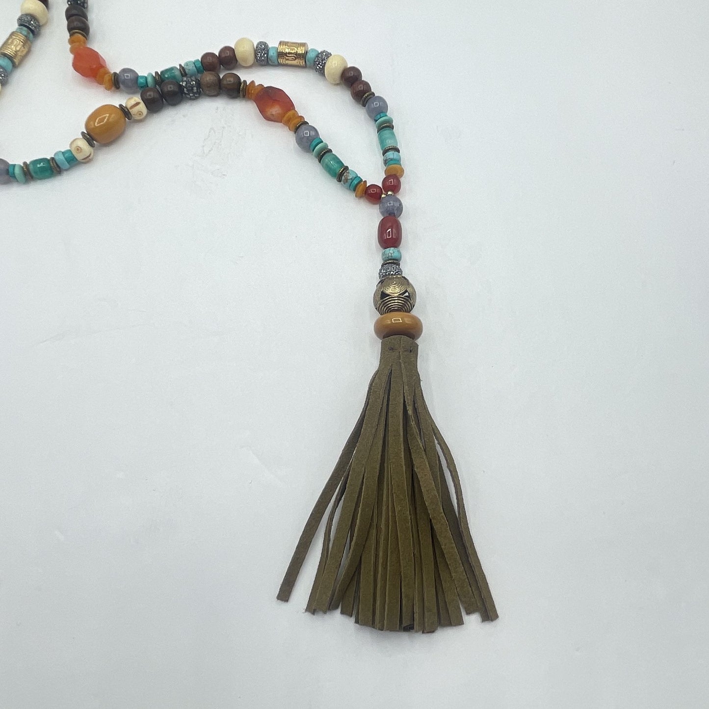 Bohemian Multicolor Beaded Necklace With Tassel & Gold Accents