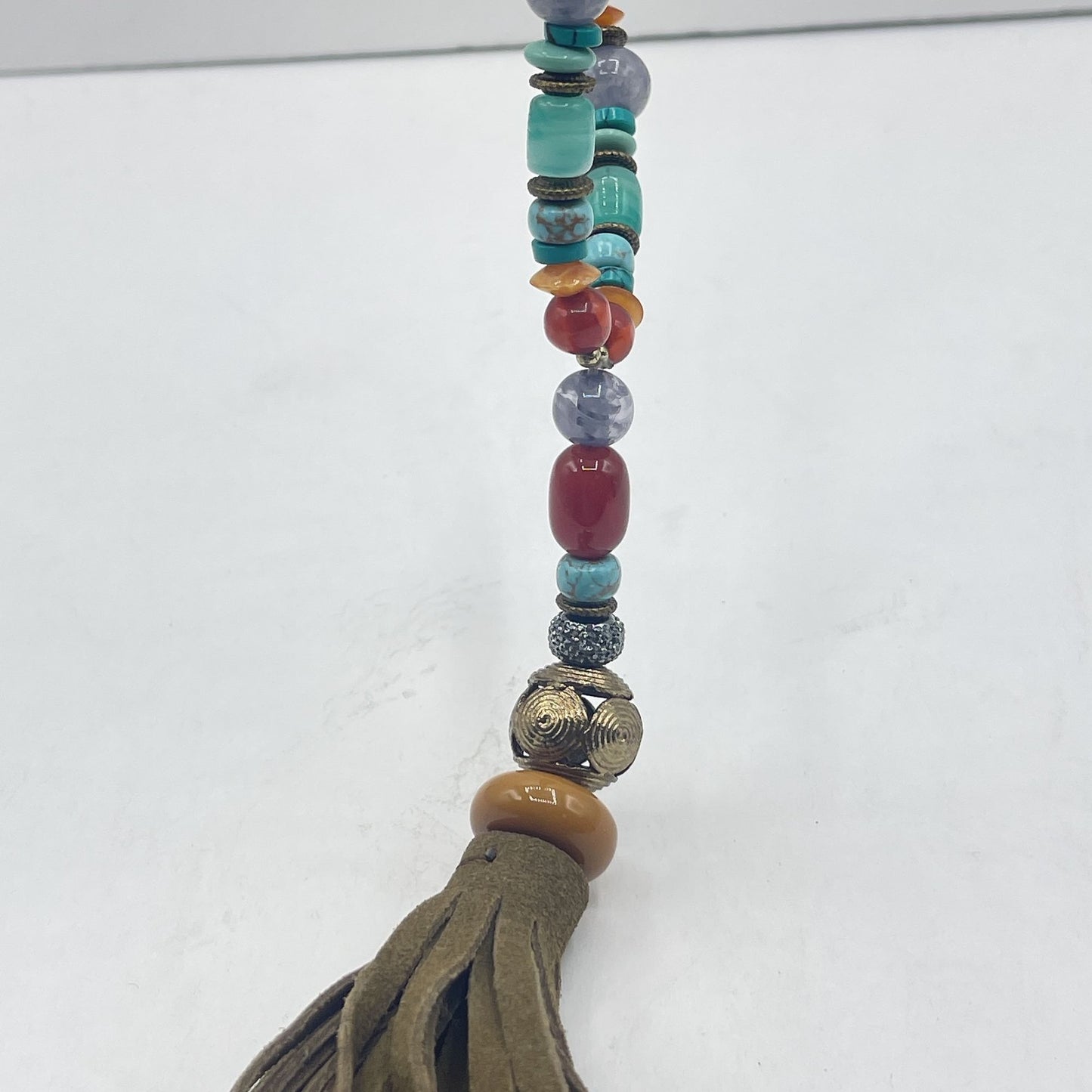 Bohemian Multicolor Beaded Necklace With Tassel & Gold Accents