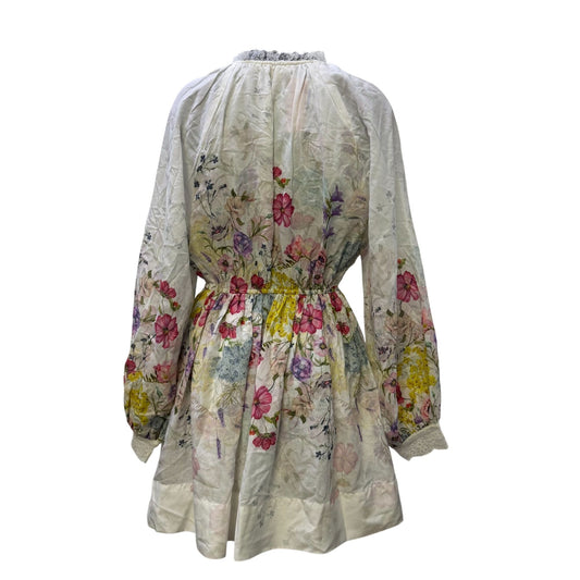 Letmebe Floral Print Dress White Multi Long Sleeves Size M