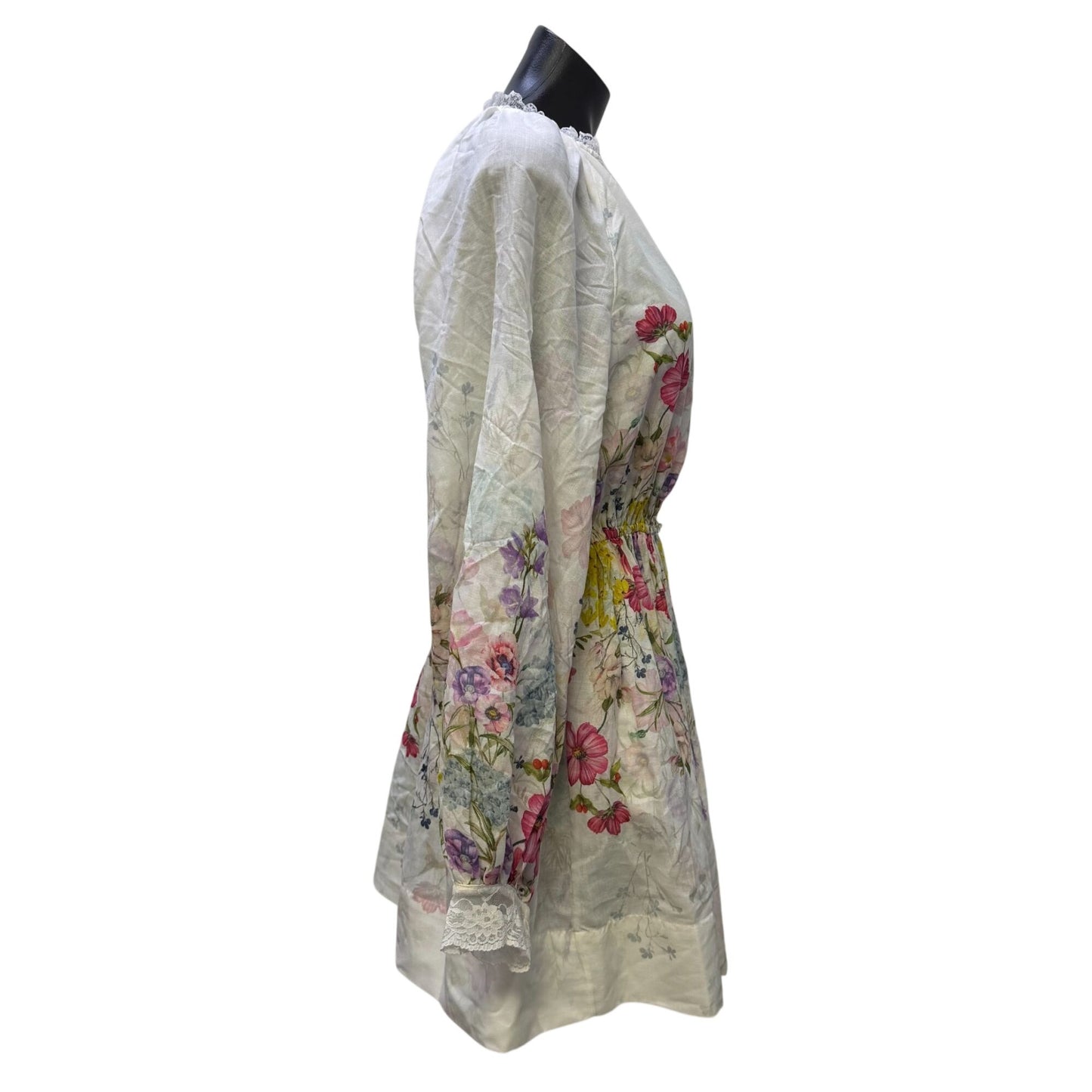 Letmebe Floral Print Dress White Multi Long Sleeves Size M