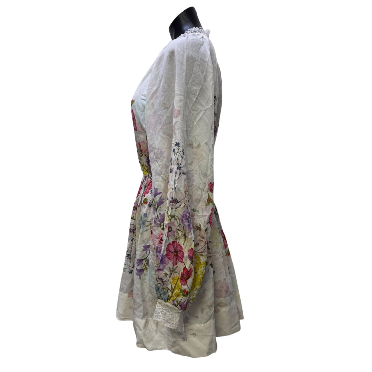 Letmebe Floral Print Dress White Multi Long Sleeves Size M