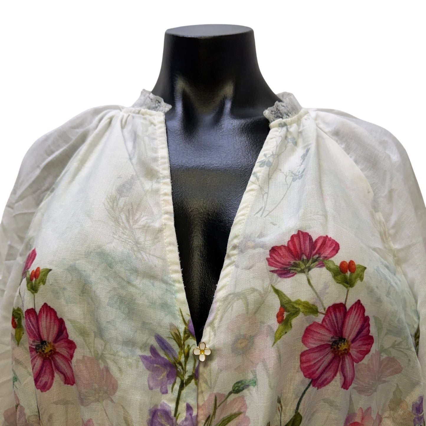 Letmebe Floral Print Dress White Multi Long Sleeves Size M