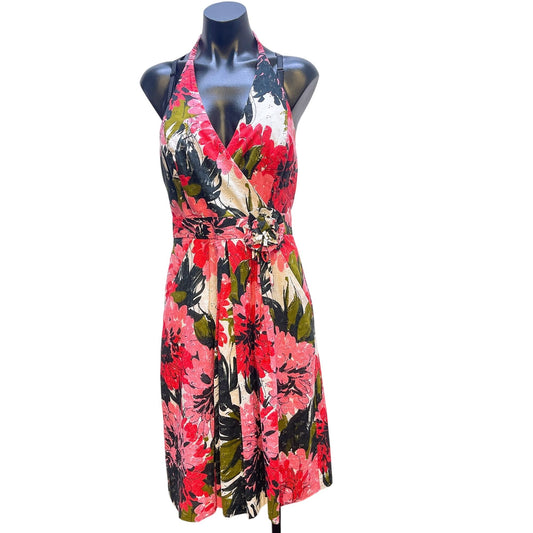 Muse Halter Neck Floral Print Dress Waist Wrap Tie 10