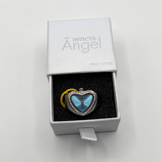 Invicta Angel Heart-Shaped Ring Watch With Blue Dial & Crystal Accents