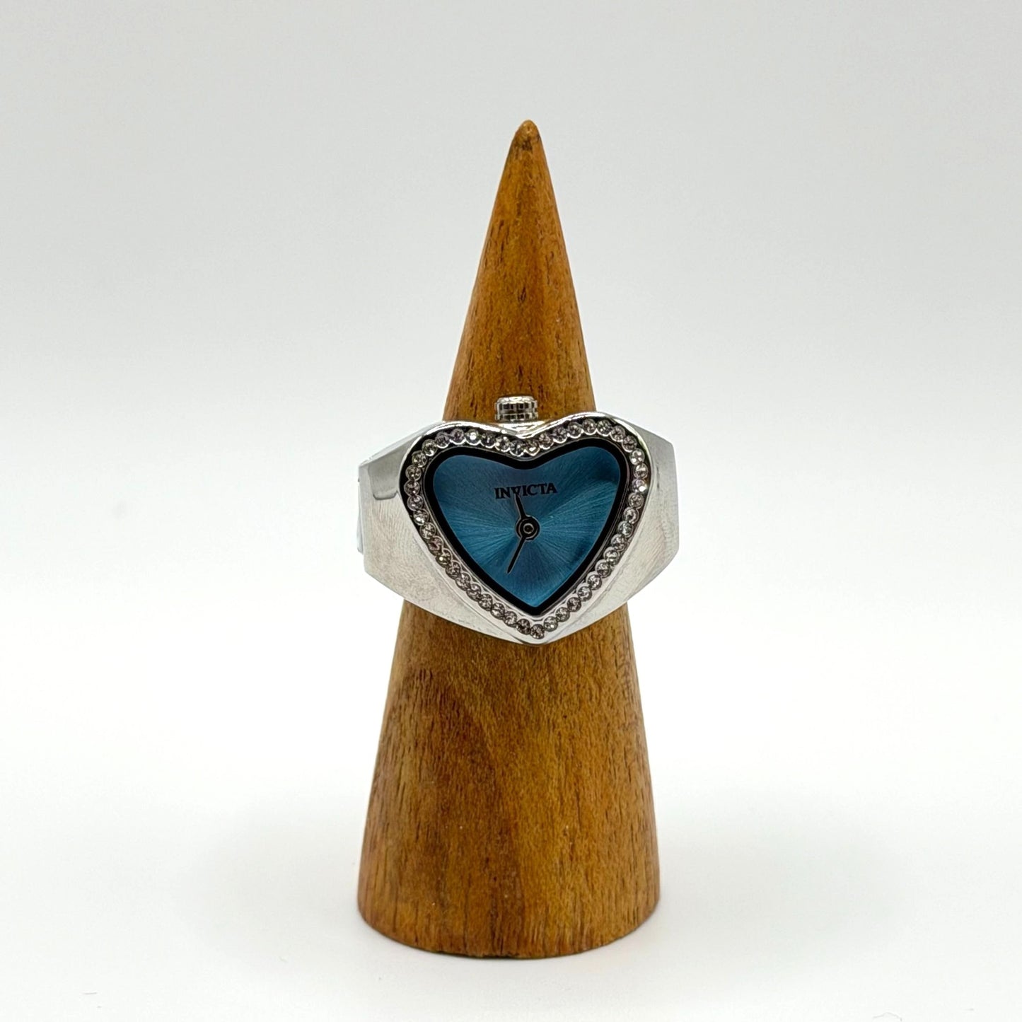 Invicta Angel Heart-Shaped Ring Watch With Blue Dial & Crystal Accents