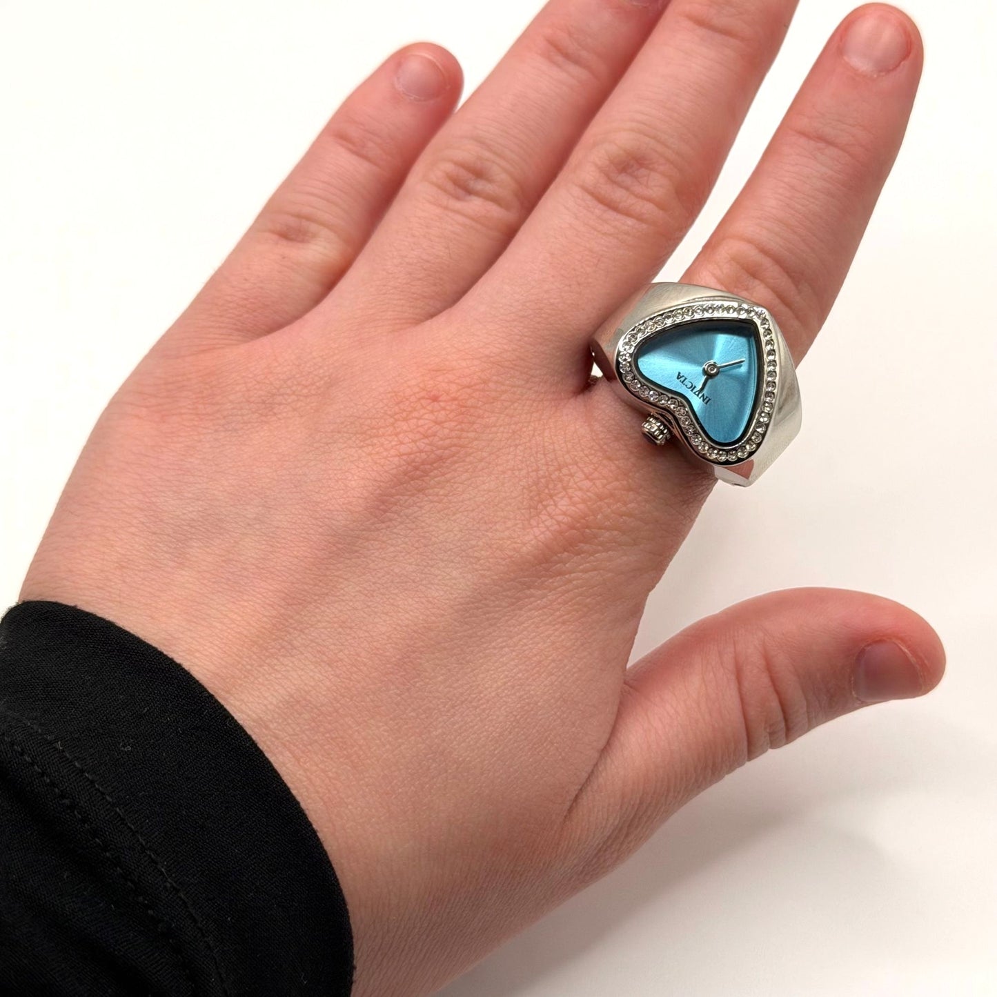 Invicta Angel Heart-Shaped Ring Watch With Blue Dial & Crystal Accents