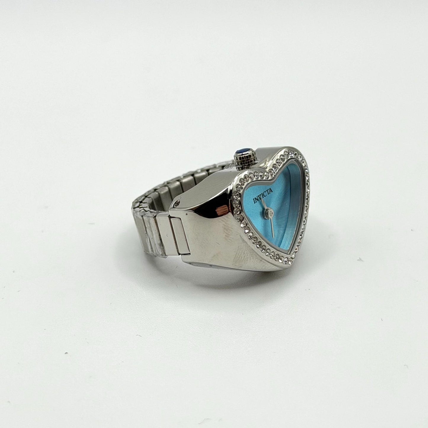 Invicta Angel Heart-Shaped Ring Watch With Blue Dial & Crystal Accents