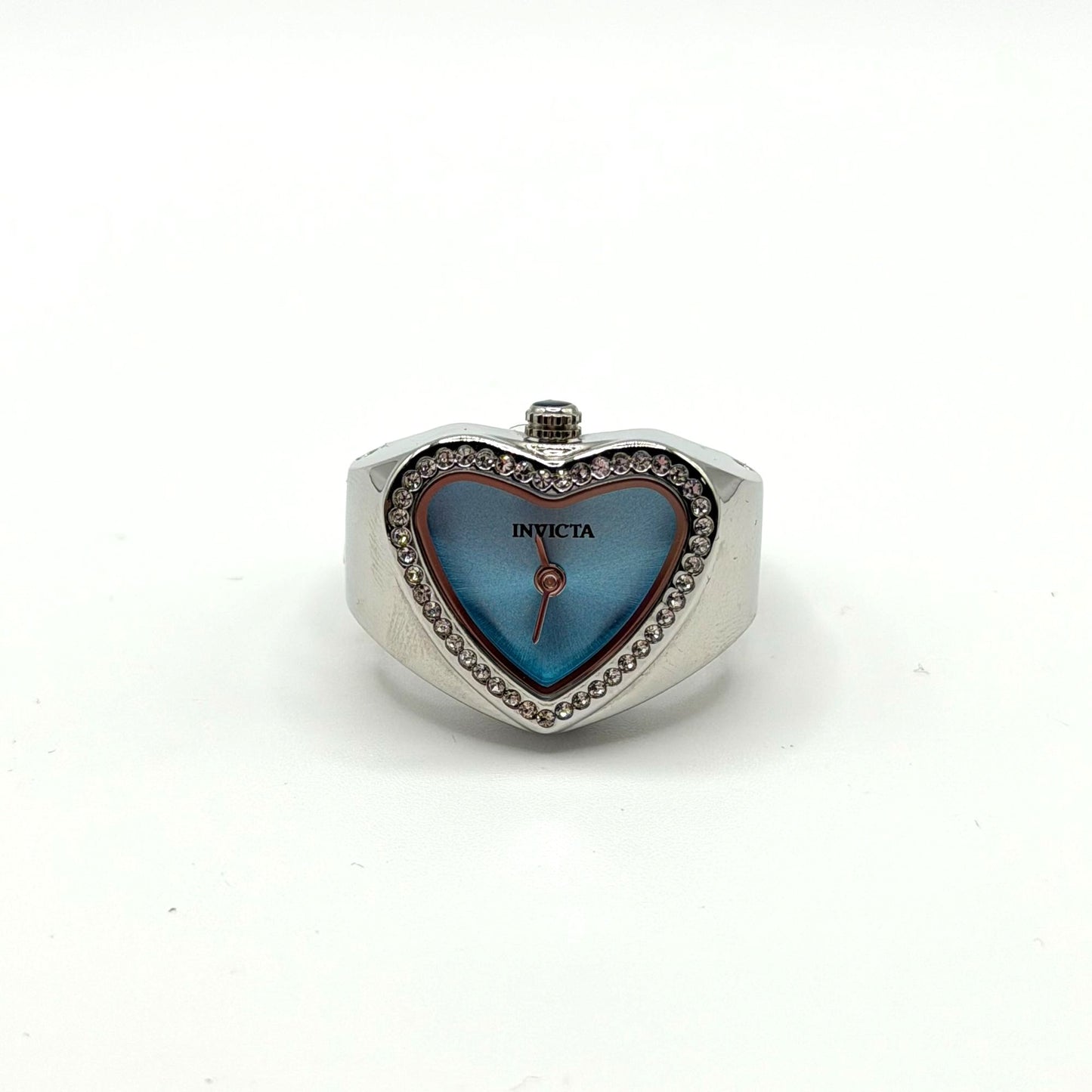 Invicta Angel Heart-Shaped Ring Watch With Blue Dial & Crystal Accents