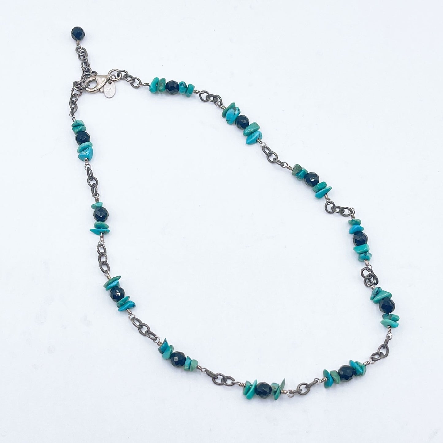 Silpada Turquoise Black Stone Beaded Sterling Silver 925 Necklace