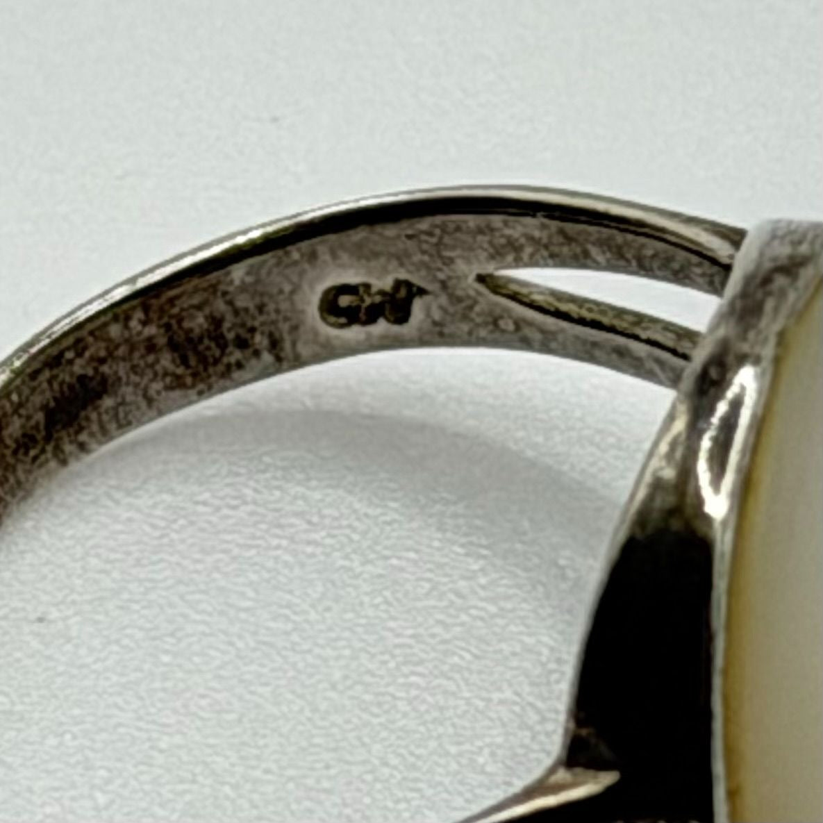 925 Sterling Silver Ring Round White Mother Of Pearl Size 9