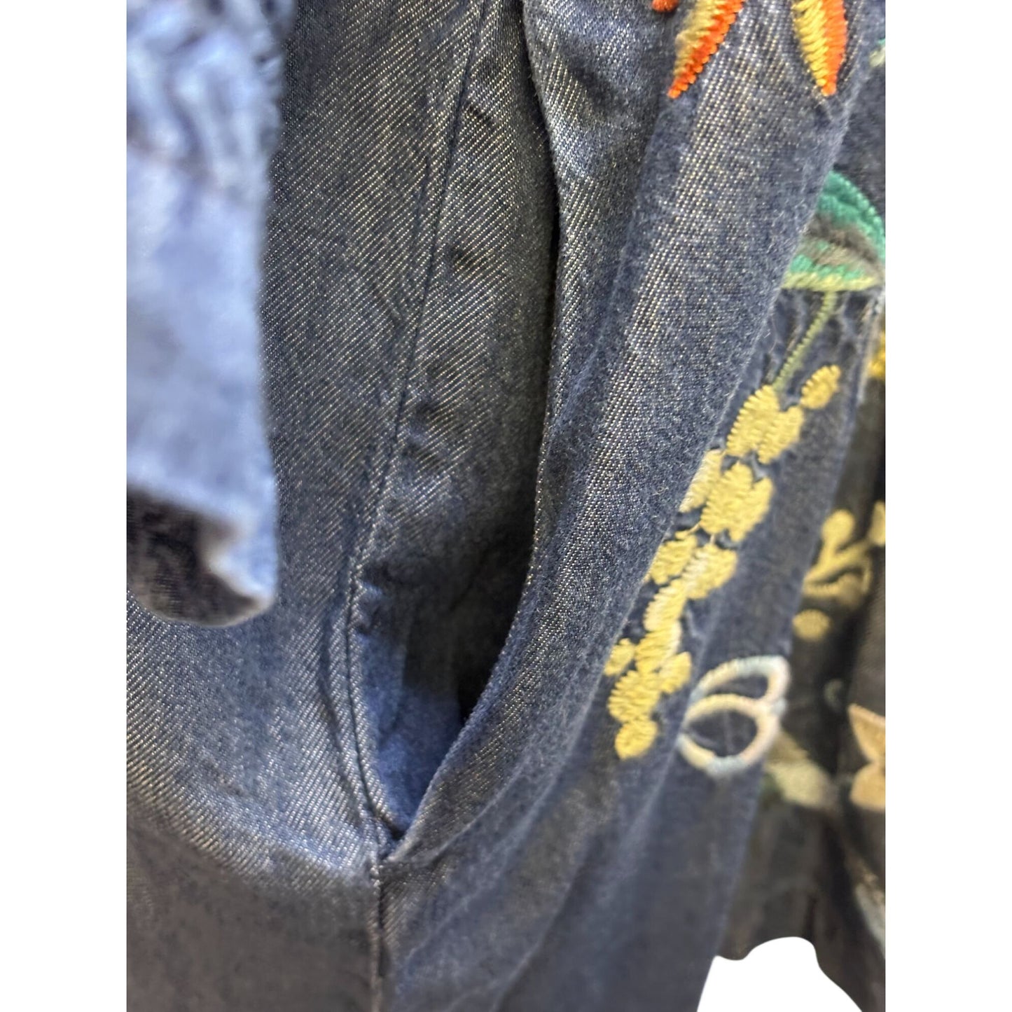 NWT Johnny Was Embroidered Denim-Style Open Cardigan M/L Blue Floral