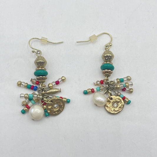 Chico's Colorful Beaded Dangle Earrings With Turquoise & Pearl Accents