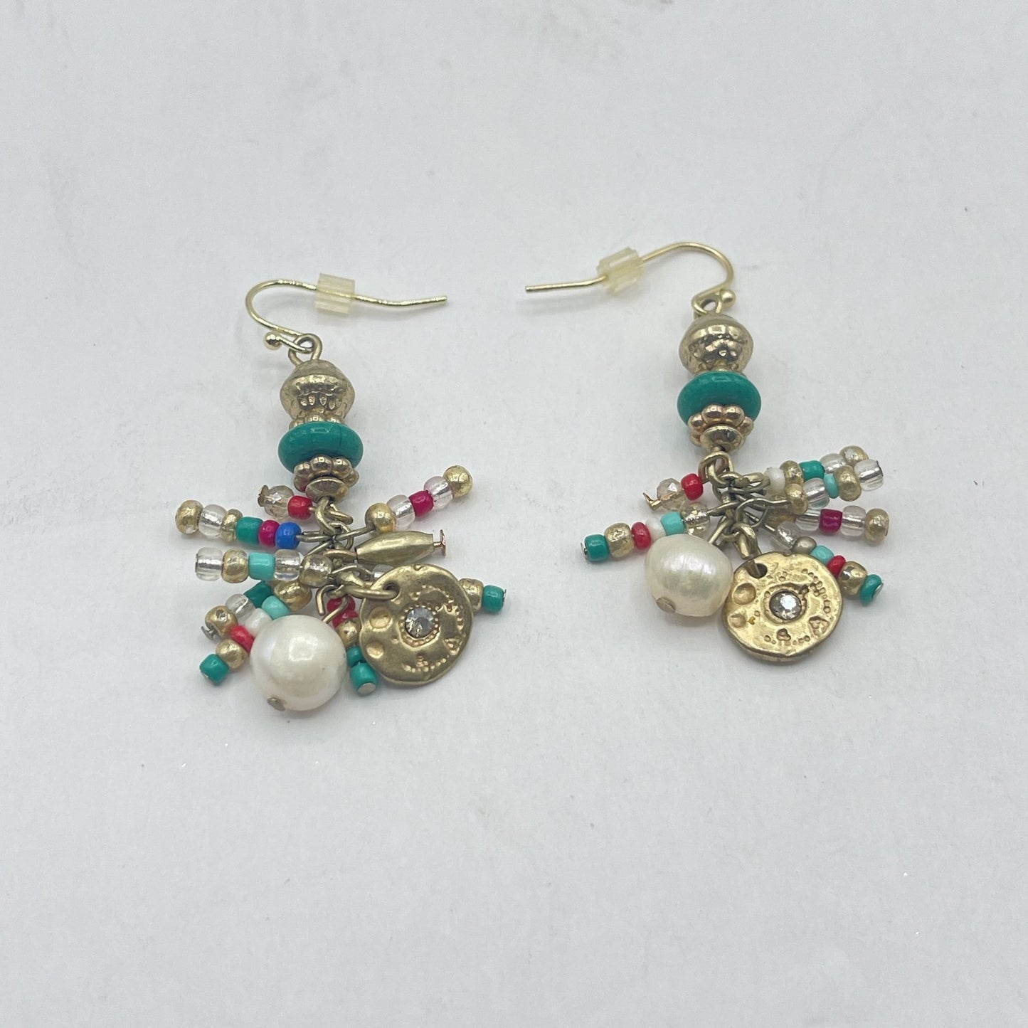 Chico's Colorful Beaded Dangle Earrings With Turquoise & Pearl Accents