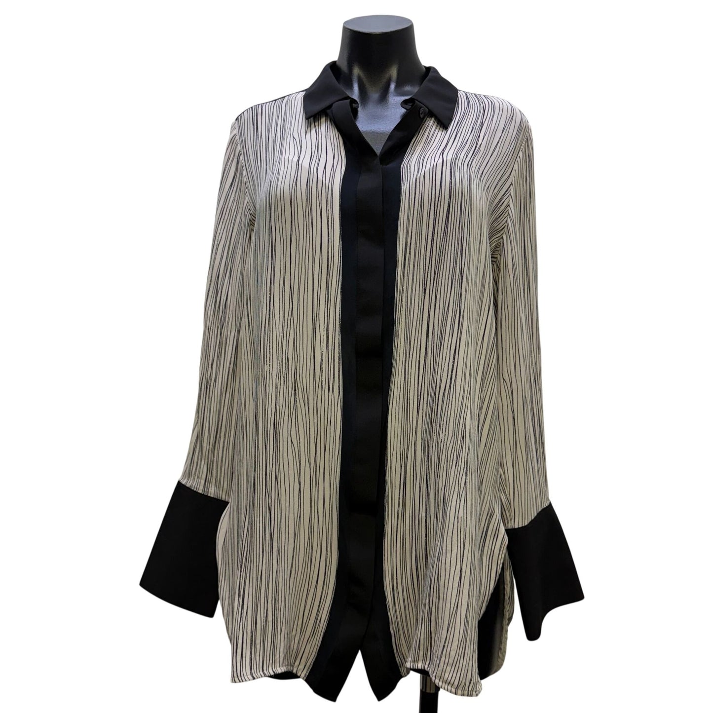 Vince Silk Blouse Black & White Long Sleeve Size L