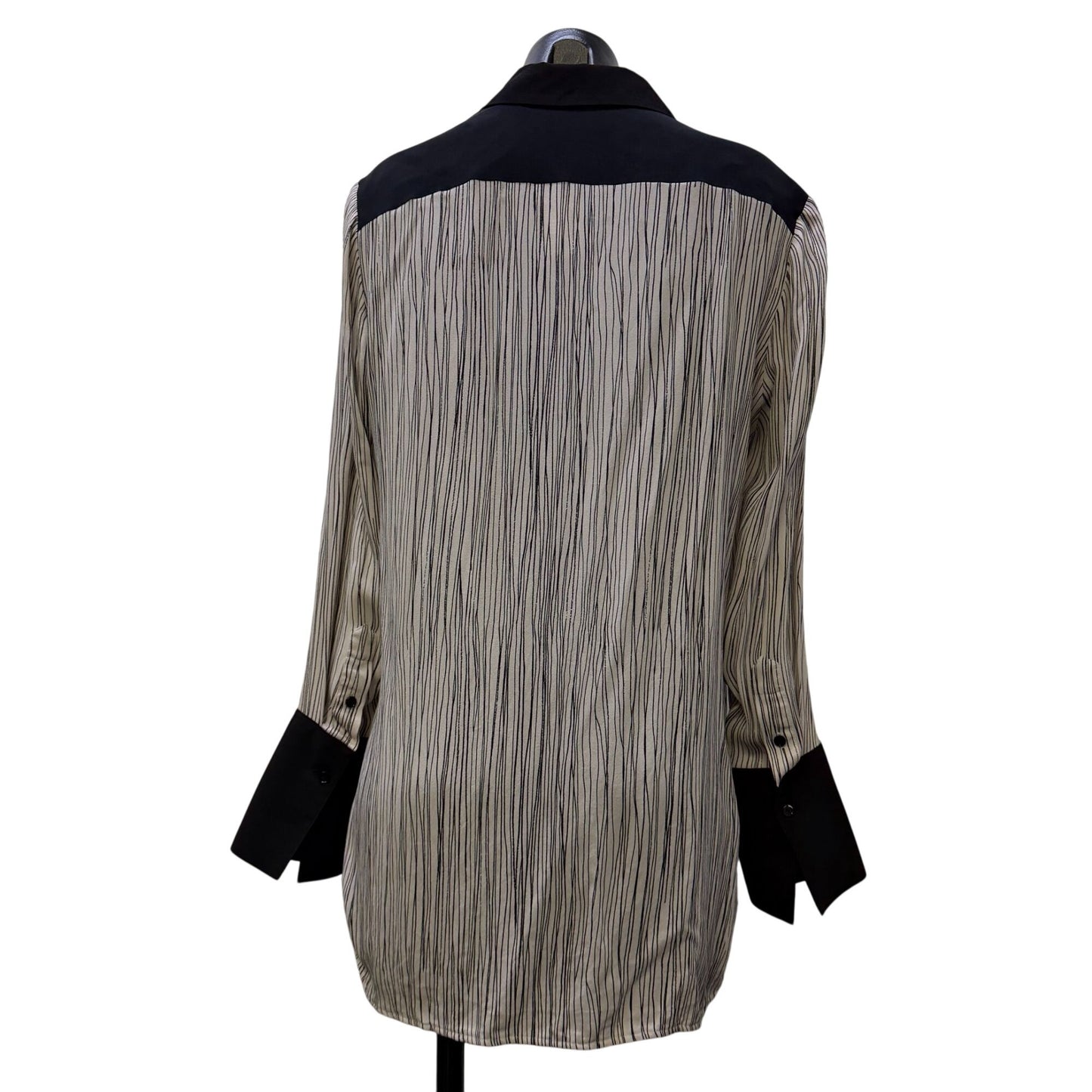 Vince Silk Blouse Black & White Long Sleeve Size L