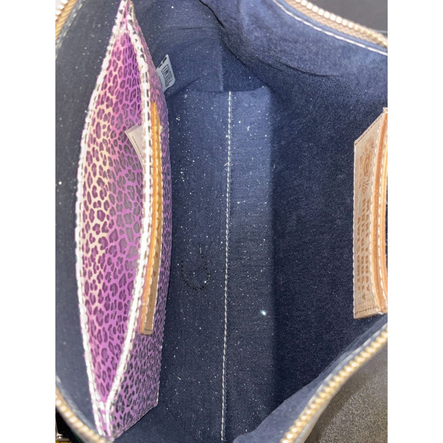 Consuela Black Embossed Crossbody Bag With Adjustable Striped Strap