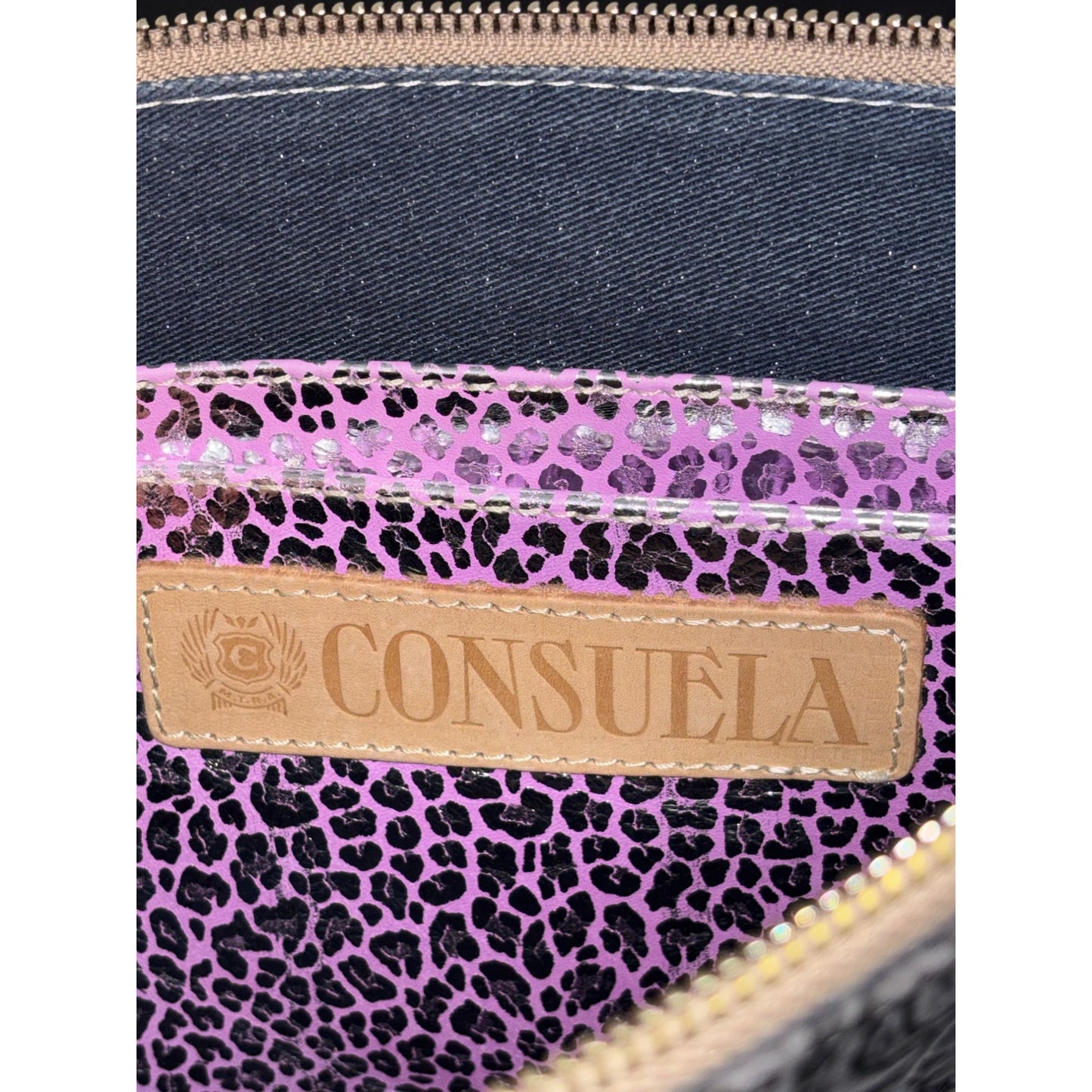 Consuela Black Embossed Crossbody Bag With Adjustable Striped Strap