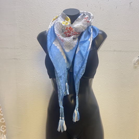 Johnny Was Floral Butterfly Silk Scarf With Tassels Square