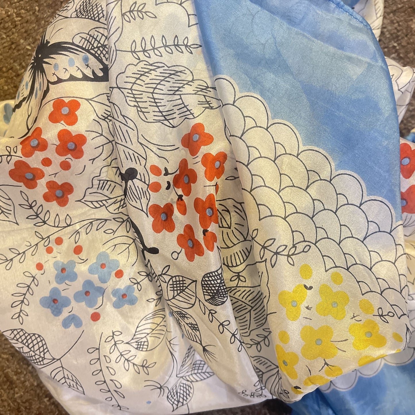 Johnny Was Floral Butterfly Silk Scarf With Tassels Square