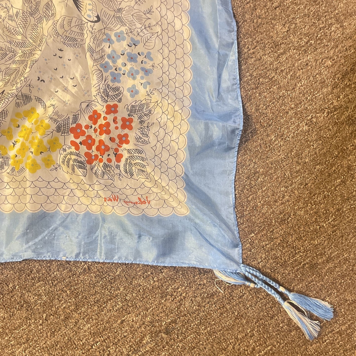 Johnny Was Floral Butterfly Silk Scarf With Tassels Square