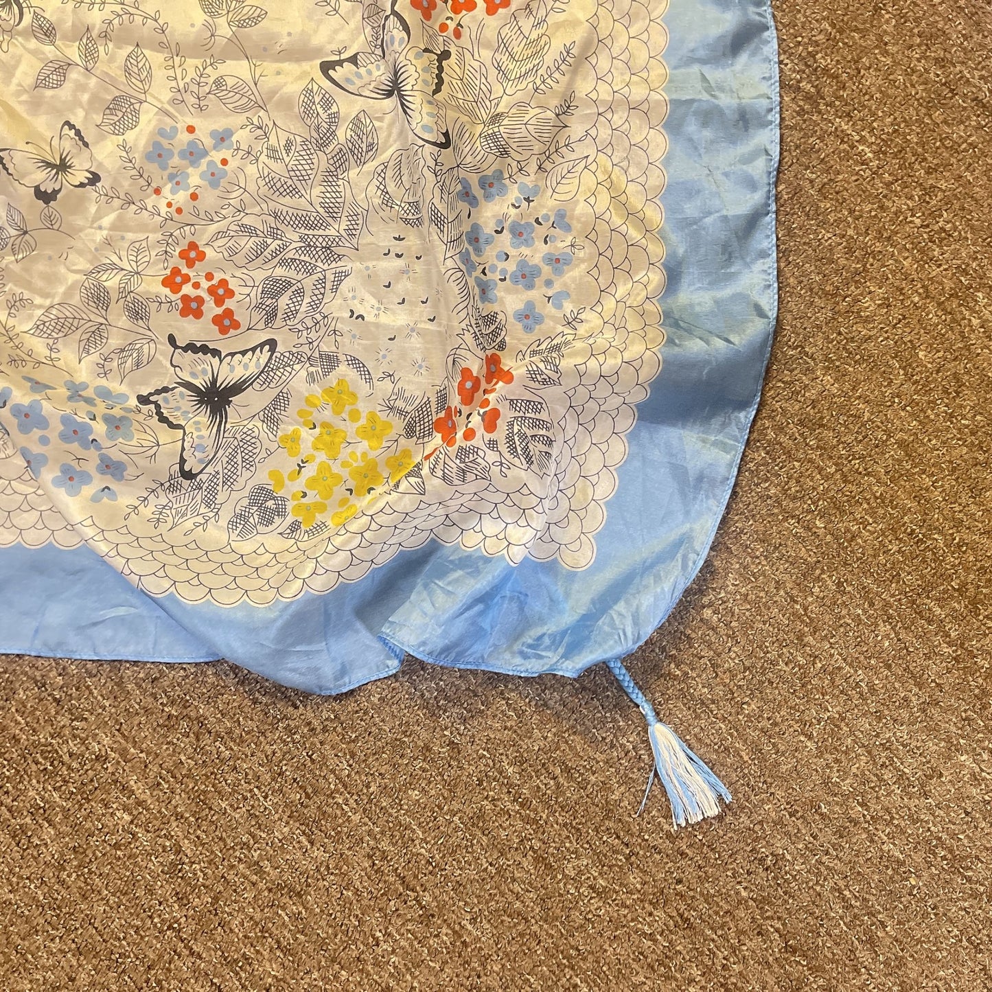 Johnny Was Floral Butterfly Silk Scarf With Tassels Square