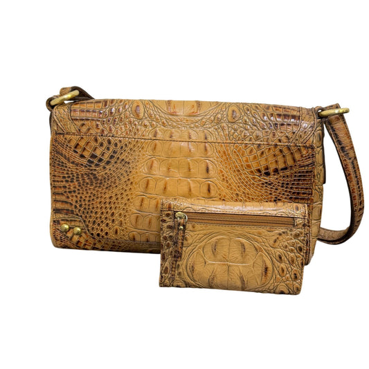 Brahmin Tan Brown Leather Embossed Croc Shoulder Bag & Matching Wallet Set