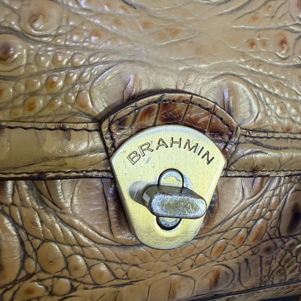 Brahmin Tan Brown Leather Embossed Croc Shoulder Bag & Matching Wallet Set